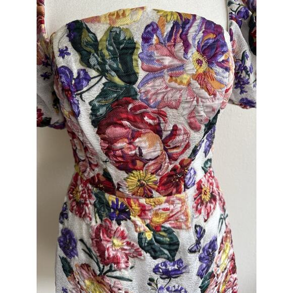 Marchesa Notte Floral Puff Sleeve Fil Coupé Cocktail Dress Size 2 - Picture 8 of 15